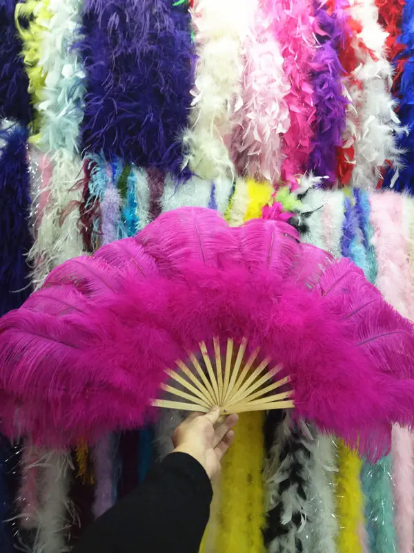 Оптовая продажа большой веер из страусиного пера с бамбуковым стержнем