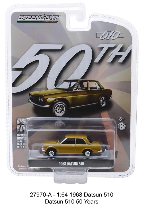 Зеленый свет 1: 64 1968 Datsun 510-510 50 лет Игрушечная машина из сплава игрушки для детей литой модельный автомобиль подарок на день рождения