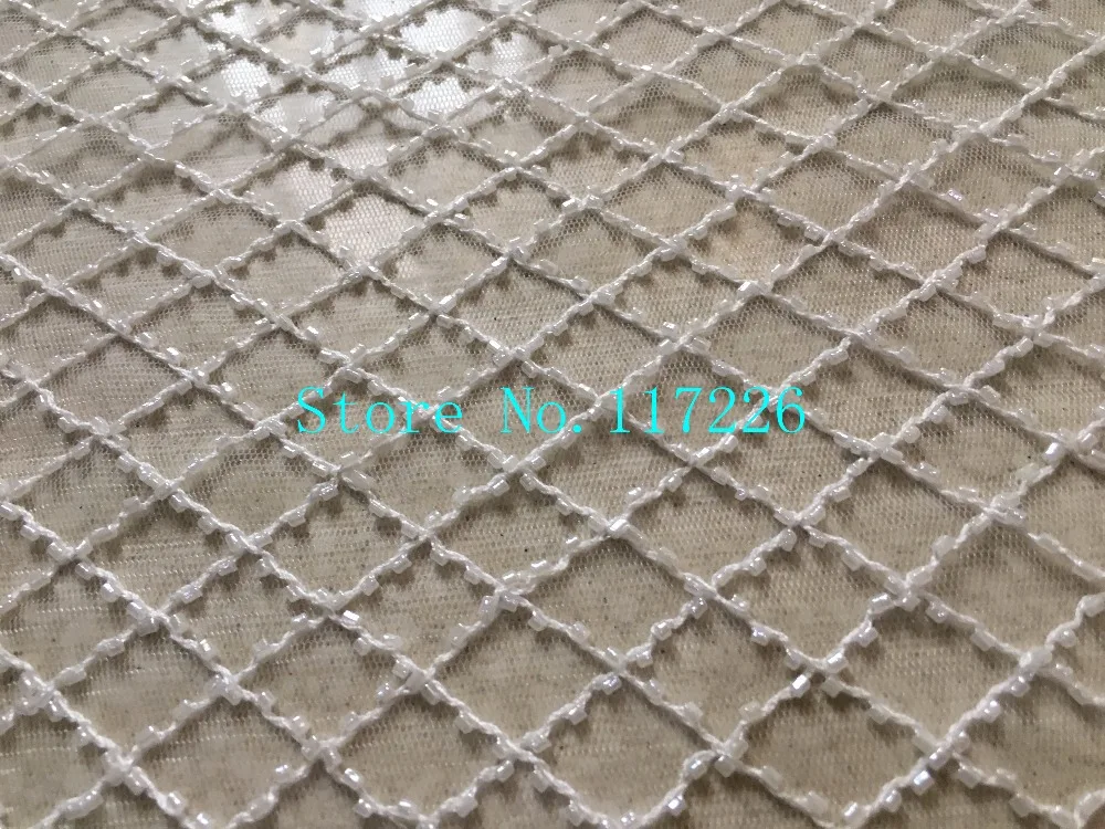 

JRB-3323 white glass beads embroidery french net lace fabric for wedding dress/evening dress ship by dhl