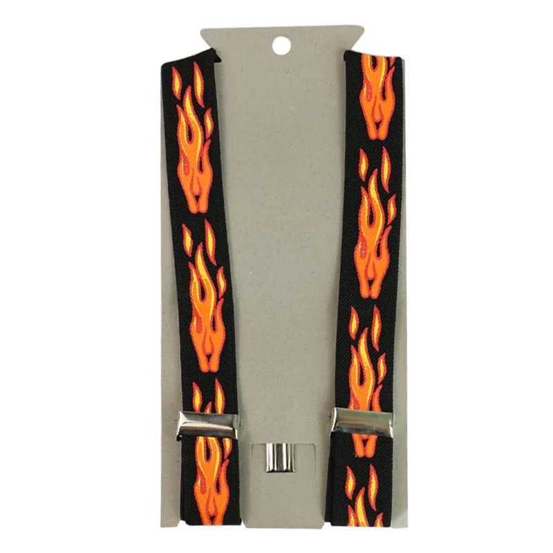 Fashion Boys Girls Kid Suspender Flame Fire Pattern Clip-on Adjustable Elastic Braces Suspenders