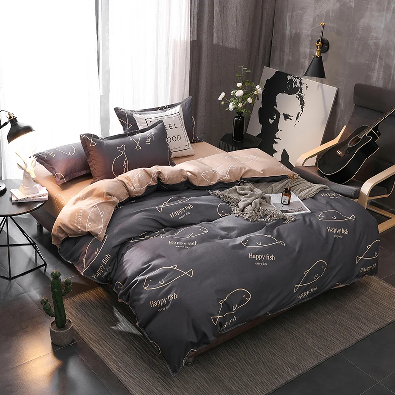 

Cartoon minimalistic fish pattern Bedding Sets 3/4pcs Geometric Pattern Bed Linings Duvet Cover Bed Sheet Pillowcases Cover Set