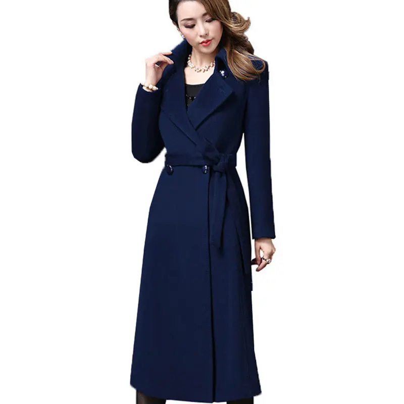 Большие размеры, осенне-зимнее шерстяное пальто для женщин, Кашемировое шерстяное пальто, верхняя одежда высшего качества, зимняя куртка для женщин, теплые парки LJ211 - Цвет: Dark blue 1
