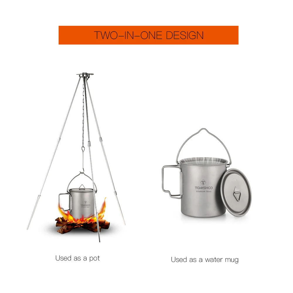 Титановый горшок TOMSHOO 750 мл с крышкой и складной ручкой|camping pot|titanium potcooking pot camping |