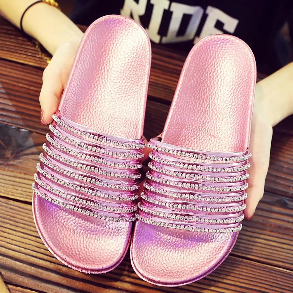 Женские шлепанцы из искусственной кожи Zapatos Mujer со стразами обувь на плоской