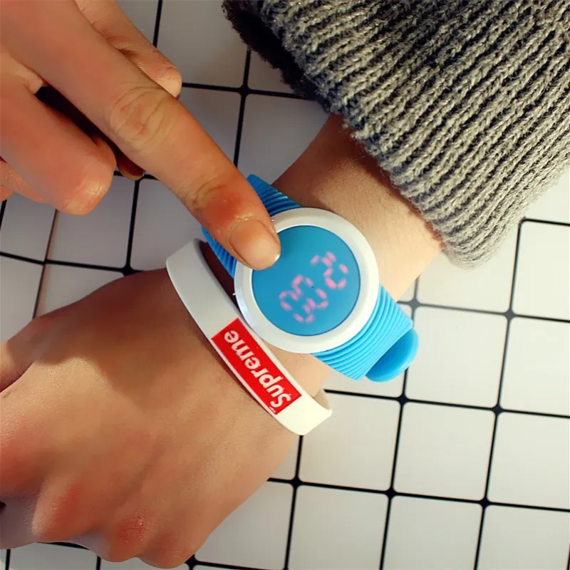 Горячая Мода часы для женщин конфеты Силиконовый ремешок для часов сенсорный экран Круглый Циферблат цифровой светодиодный спортивные наручные часы женские часы - Цвет: sky blue