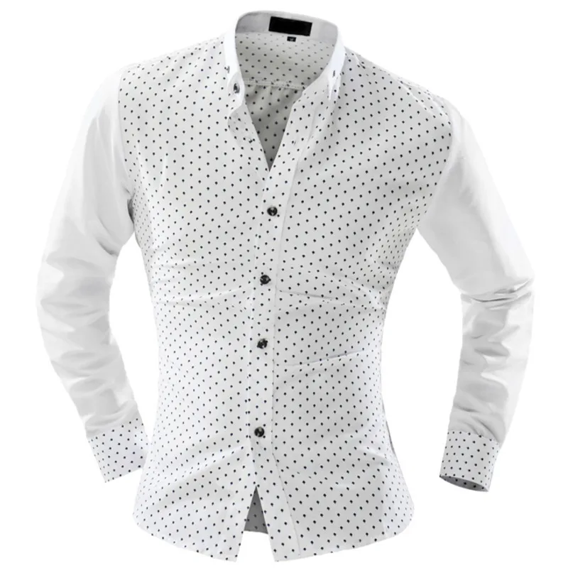 FDWERYNH 2018 мужские деловые рубашки в повседневном стиле Весна Осень Slim Fit Dot отложной