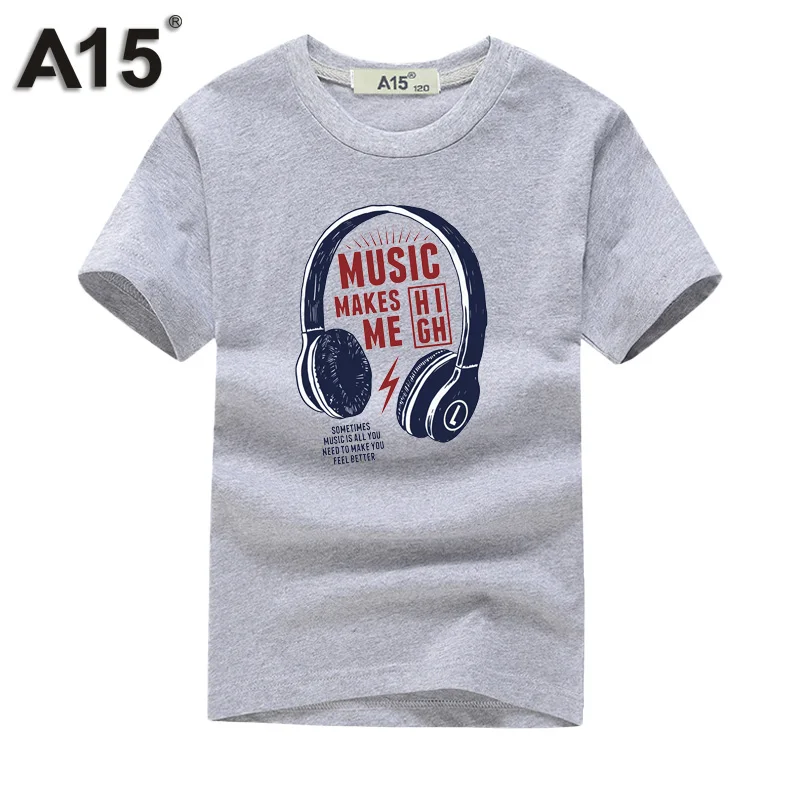 A15 футболки для мальчиков, Детская футболка с принтом Повседневные базовые Топы, крутые футболки Одежда для мальчиков и девочек-подростков лето, 10, 12, 14 лет - Цвет: T0077Gray
