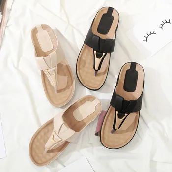 

Nude Black Summer Beach Slippers Special Metal Decoration Woman Slides Travel Holiday Pregnant Woman Flip Flops Chinelos Mulher