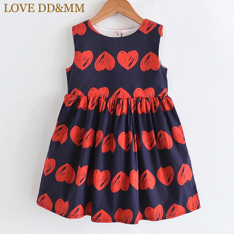LOVE DD&MM Girls Dresses Summer New Children's Wear Girls Sweet Full Print Love Fashion Backless Sleeveless Vest Dress - Цвет: Многоцветный