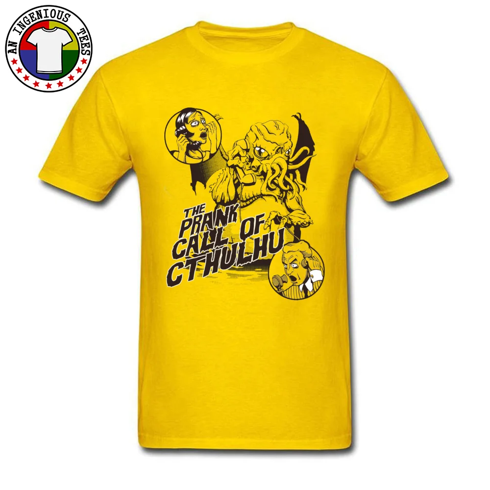 On Sale Men T Shirts Round Collar Short Sleeve 100% Cotton Custom Tops Shirts Summer Sweatshirts Wholesale The Prank Call of Cthulhu -3365 yellow