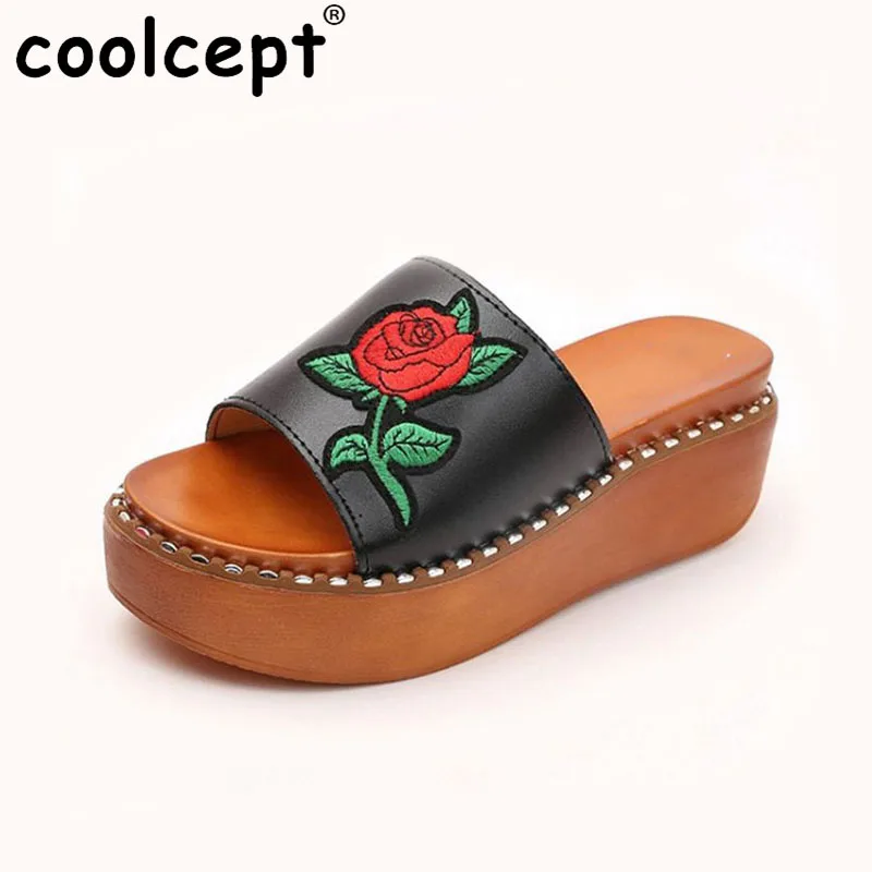 

Coolcept 4 Color Women High Wedges Sandals Embroider High Wedges Slippers Summer Leisure Shoes Women Footwear Size 35-40