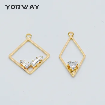 

10pcs/lot Gold Square Circle Charms, CZ paved Rhombus Loop Pendants, Lead Nickel Free (GB-411)