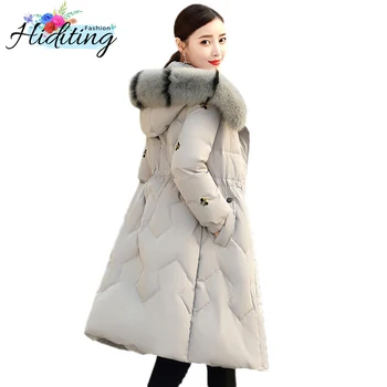 

Women Feather Down Jacket 2019 Winter New Thick Warm Coat Jurchen Fox Fur Collar Coat Quality 90% White Duck Down Overcoat WIN22