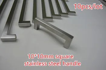 

10pcs/lot 10*10mm Square door handle Stainless Steel Kitchen Door Cabinet Handle Pull Knob 2"~19.3''