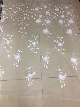 

New pattern 5yards CH063# off white Add flowers tulle mesh lace fabric for bridal wedding dress/sawing Free shipping