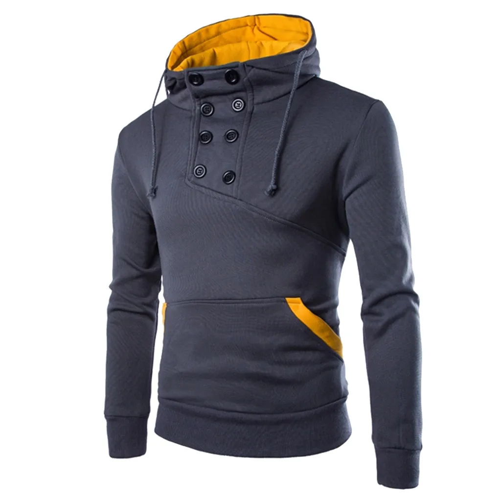 

Men Hoodie Button Patchwork Male Sweatshirt Spring Autumn Casual Long Sleeve 3XL O-Neck Sport Patchwork Pullover L0717
