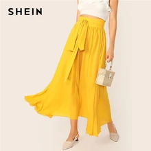 SHEIN Расклешенная Юбка С Поясом И Складкой Базовый Гардероб На Молнии Женская Одноцветная Юбка С Высокой Талией