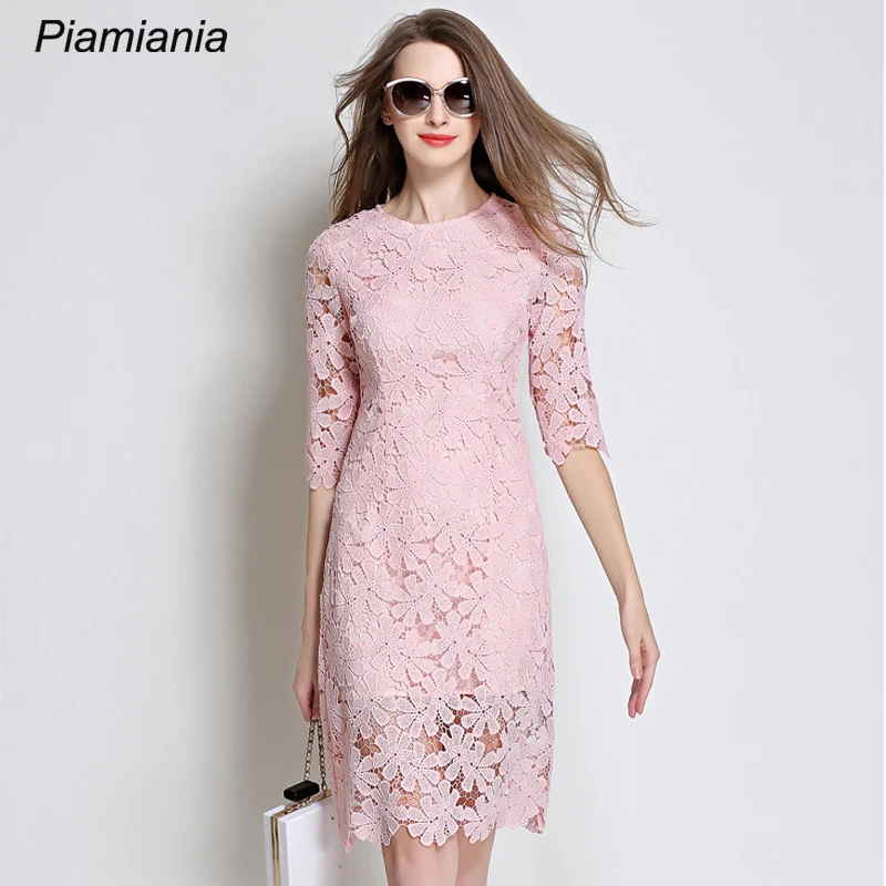 

Women Fashion Elegant Spring Summer Vestidos Casual Lace Hollow Out Floral Pencil Midi Short Dress Party Holiday Dress Robes