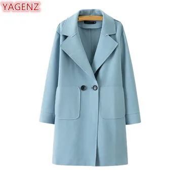 

YAGENZ 4XL Plus size Trench Coat Women Long Coat 2018 New Spring And Autumn Clothes Casual Windbreaker Coats Double-breasted 355