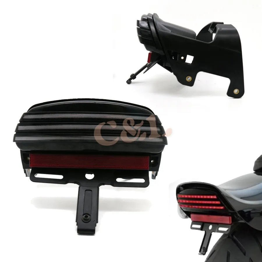 

Motorcycle Black Tri-Bar LED Fender Turn Signal Tail Light License Plate Bracket For 08+ Harley Dyna Fat Bob