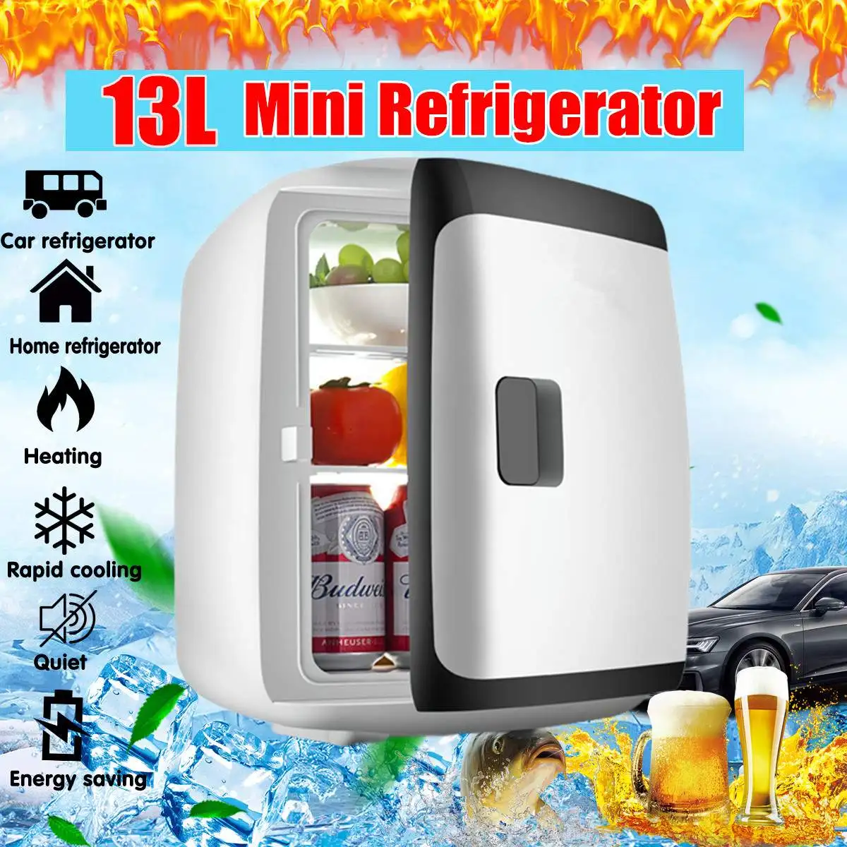 Портативный 13L миниатюрный холодильник, холодильник двухъядерный 12 V/110 V автомобильный домашний морозильник Frigo Nevera Dormitory квартиры