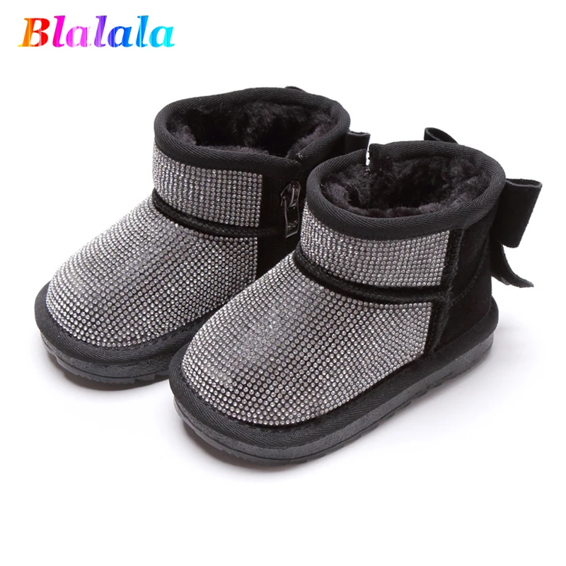 

Winter warm velvet bow faux crystal baby girls snow boots kids ankle boots children fashion Designer shoes 12.5-18cm