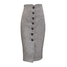 Женская винтажная юбка миди, зимняя, Faldas Mujer, пуговицы, однобортная, Ретро стиль, для девушек, офисная одежда, шерсть, повседневная, карандаш, шикарные юбки