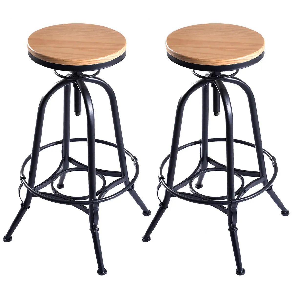 Giantex Set of 2 Vintage Bar Stools Industrial Wood Top Metal Design Pub Stool Chairs Adjustable Swivel Bar Stool 2*HW51305 Giantex Set of 2 Vintage Bar Stools Industrial Wood Top Metal Design Pub Stool Chairs Adjustable Swivel Bar Stool 2*HW51305