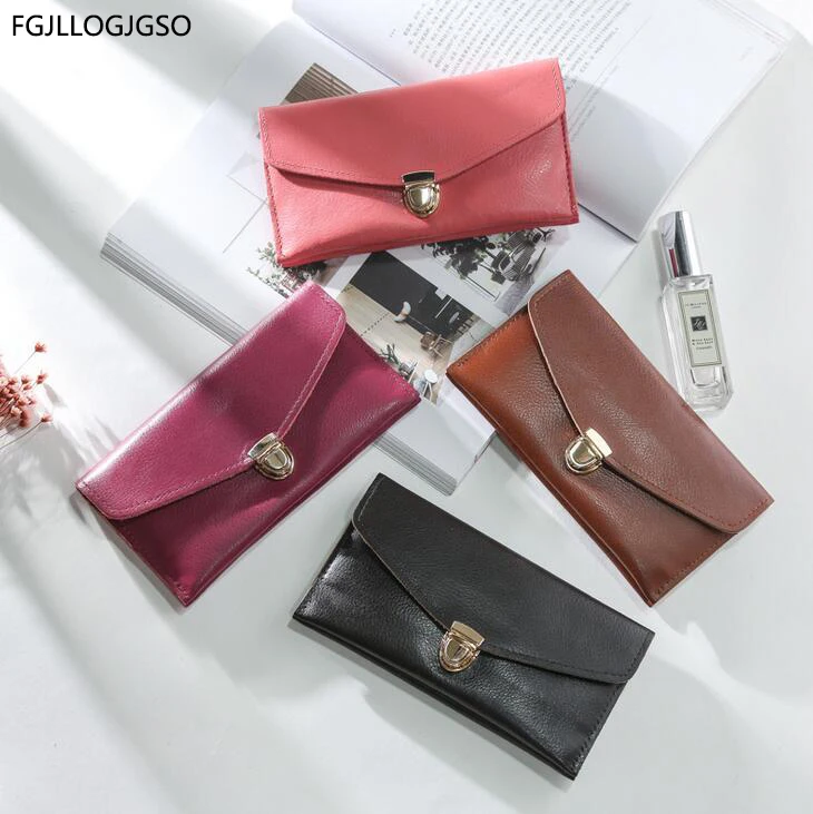 

Lady Genuine Leather wallet Europe fashion women Litchi pattern cow leather wallet for female Candy color new long magnet buckle