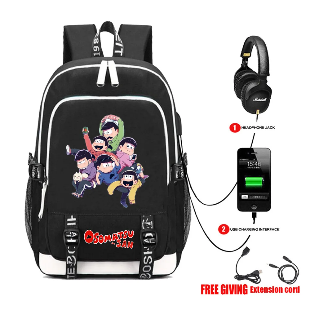 Зарядка через usb наушники Школьный Рюкзак Для учебников Mochilas сумка для ноутбука Подростковая дорожная сумка для японского аниме Osomatsu-рюкзак San - Цвет: 01