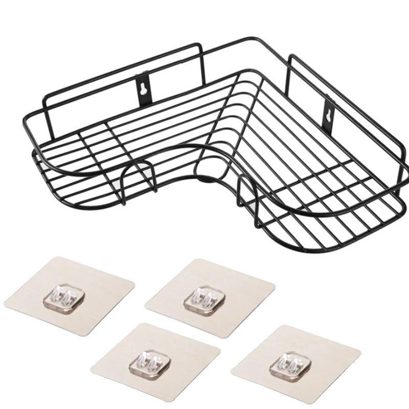 

Bathroom tripod rack restroom bottle racks box holder seasoning cans shelf free punch corner rack wall suction kitchen storage