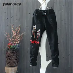 Yalabovso Новинка 2017 года поступления эластичный пояс Винтаж штаны Повседневное хлопок толстый бархат брюки для женщины A74-2560 Z15