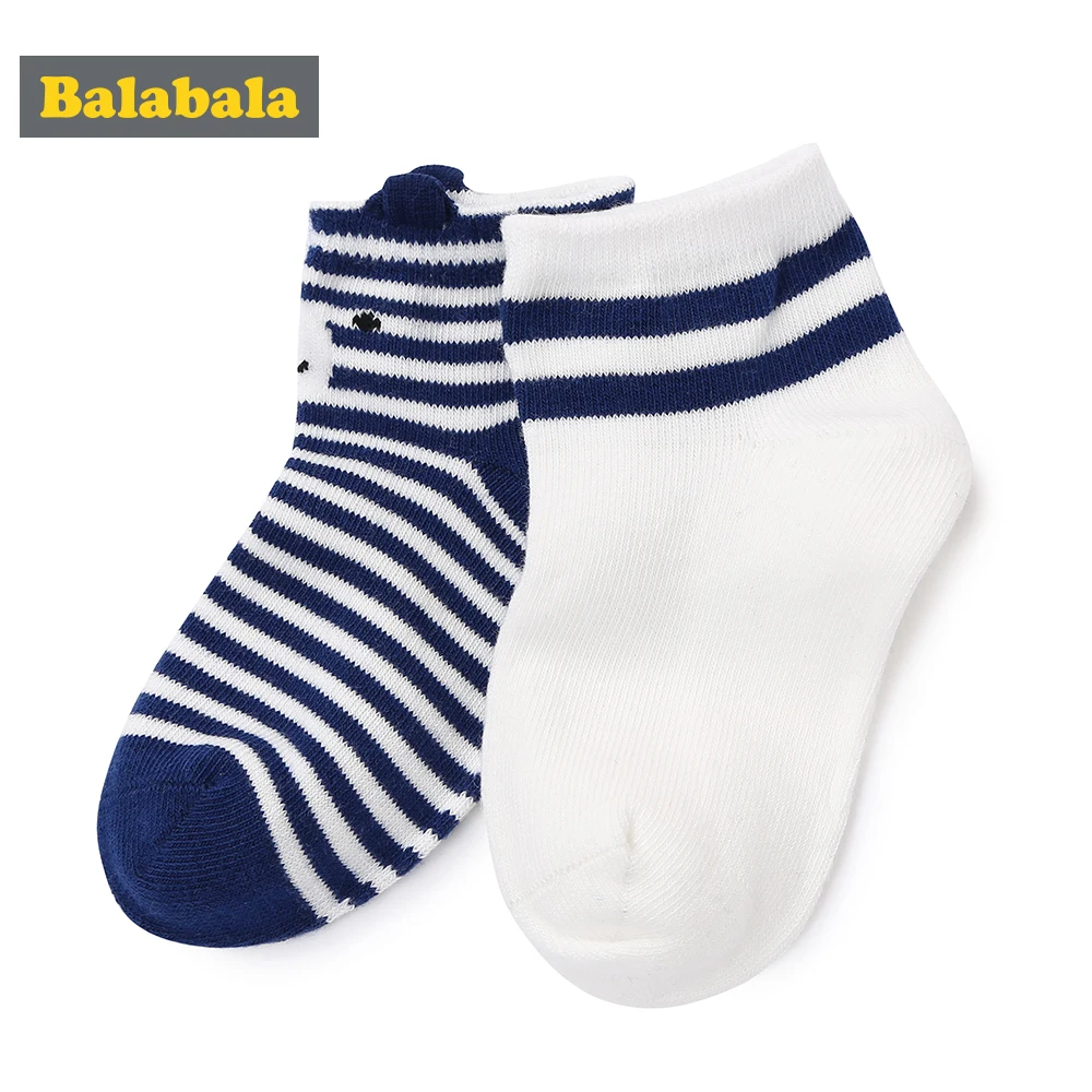 

Balabala 2 pairs/lot boys socks blue and white color stripe panelled ruched Stocks for boys fashion cotton bear pattern