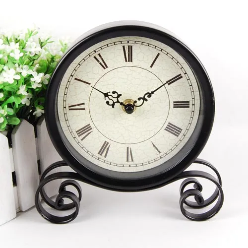 

Zakka Vintage Black Metal Art Table Clock Watch Desktop Clock Vintage 18.5*15*4cm