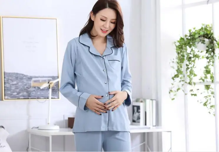 Для беременных и кормящих PajamasPregnant женщина Пижамный костюм хлопок Грудное вскармливание пижамы для беременных Для женщин осень Беременность Nightwea