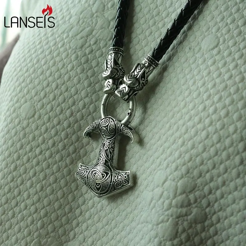 1 шт. lansix viking кулон с вороном Nordic Pagan men necklace raven's Mjolnir hammer|mjolnir hammer|raven pendantviking hammer |