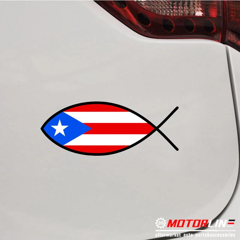 

Puerto Rico Flag PR Jesus Fish God Decal Sticker Car Vinyl Reflective Glossy pick size high quality