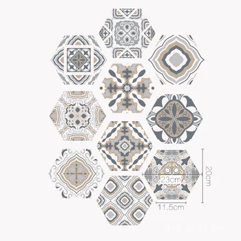 

10pcs/lot Hexagon Arabian Tile Stickers Self Adhesive Floor Decoration Decals For Livingroom Home DIY Renovation Brick Wallpaper