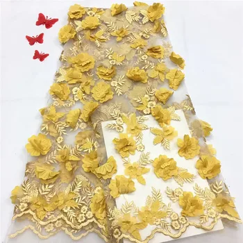 

High Quality 3D lace fabric flowers embroidered lace fabric 5 yards bridal Lace Fabric Nigerian tulle lace fabrics HX1239-2