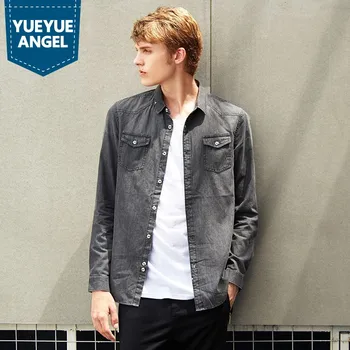 

Fashion Brand Mens Clothing Solid Black Casual Denim Shirts Men Long Sleeves Cotton Washed Shirts Men Dress Camisas Para Hombre