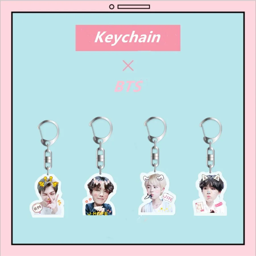 Kpop BTS Cute Double Side Photo Acrylic Keychain JIN J HOPE SUGA RM