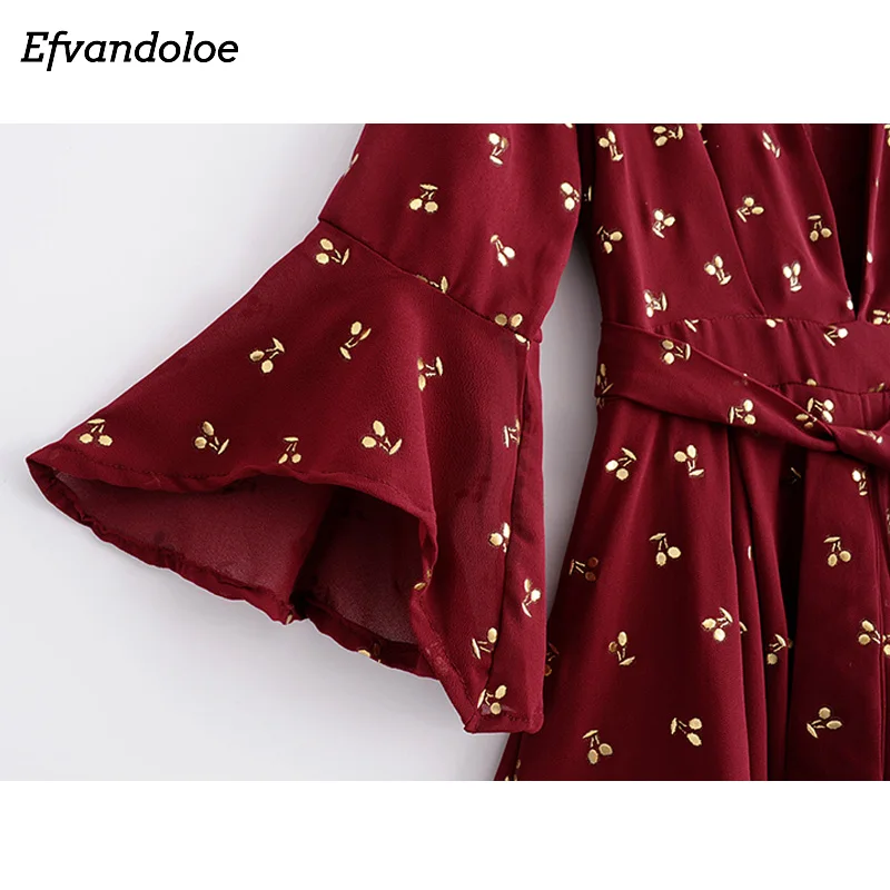 Женский комбинезон Efvandoloe красный с коротким рукавом и глубоким треугольным