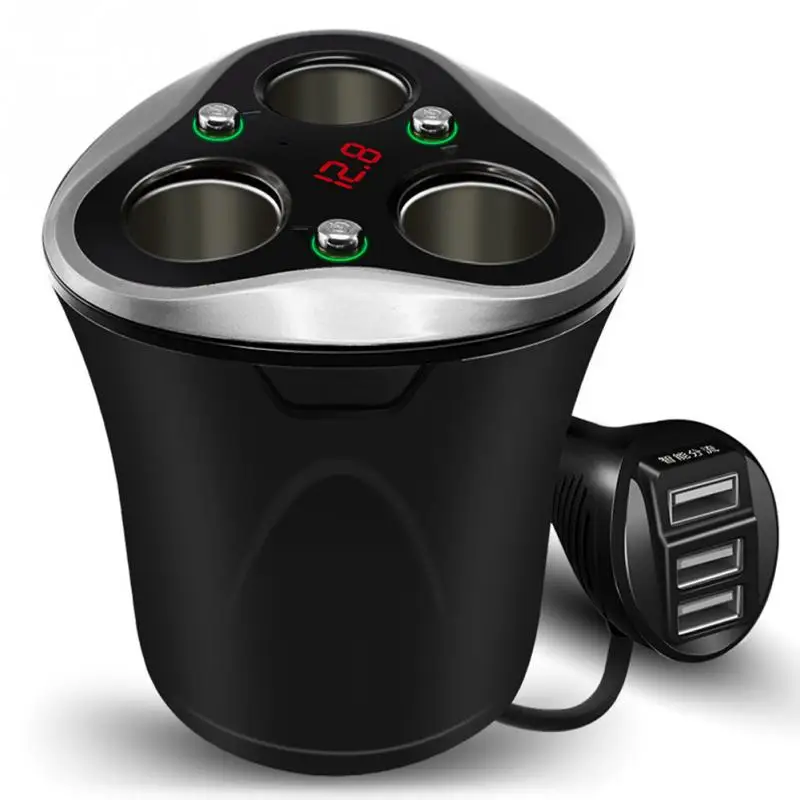 

Cigarette Lighter DC 5V For Phone GPS Black 3 USB Ports Car Charger Cup Socket