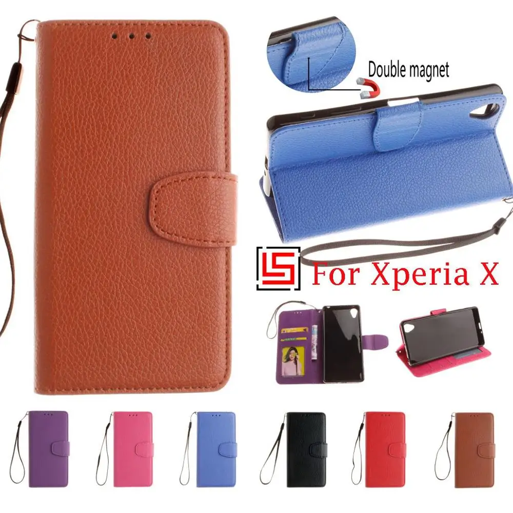

PU Leather Lather Flip Book Wallet Stand Phone Cell Mobile Case shell capa Cover Bag For Sony Soni Xperia Experia Xperi X Black