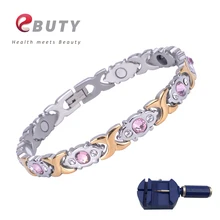 EBUTY женский браслет из нержавеющей стали с кристаллами энергии магнитные браслеты для здоровья браслет лучший подарок для женщин с коробкой