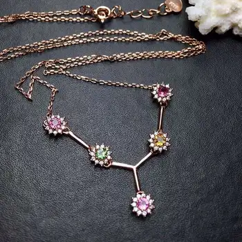 

Vedio!Fidelity natural 3mm tourmaline pendant Necklaces s925 sterling silver fine jewelry for women party natural color gemstone
