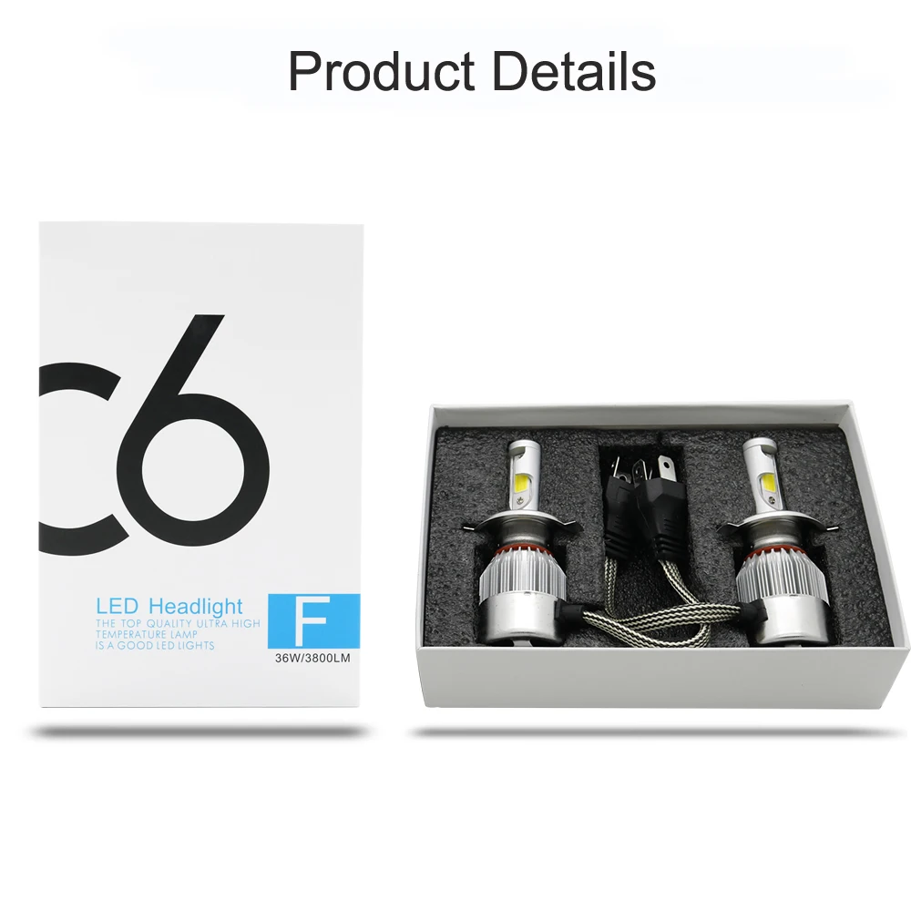 

c6 car LED Light H1 H3 H4 h7 led bulb H8 H9 H11 9005 9006 9003 HB3 HB4 Auto led headlight led lamp 6000K 36W 3600LM