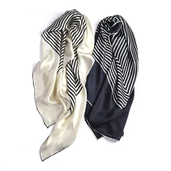 

Women'S Gift Autumn And Winter Silk Scarf With Black And White Stripes Soft, Comfortable And Skin-Friendly High-Quality Scarf
