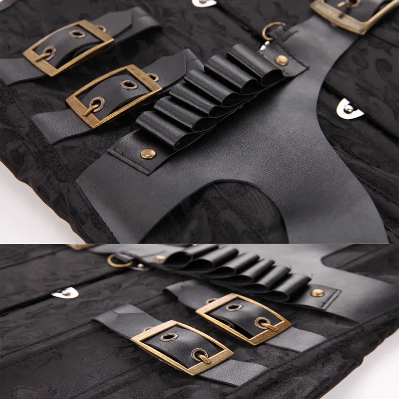 Black Gothic Corset Overbust Steampunk Clothing Women Buckle Chain Plus Size Corsage S-6XL