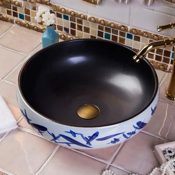 

Porcelain Bathroom ceramic counter top sink bowl wash basin popular in europe art basin lavabo sinks blue and white